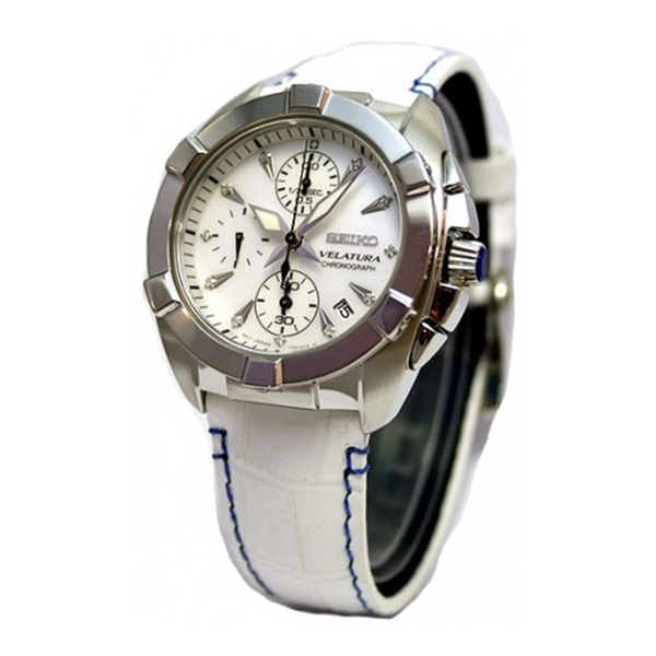 Ρολόι Seiko Velatura με διαμάντια χρονογράφος λευκό SNDZ41P1