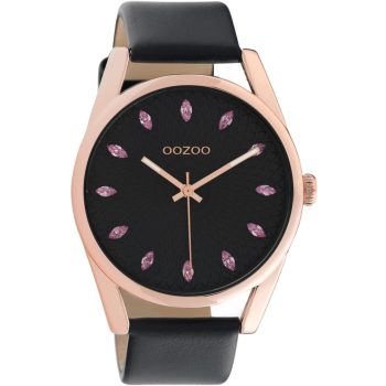 Ρολόι OOZOO Timepieces Crystals Μαύρο Δερμάτινο λουράκι C10819