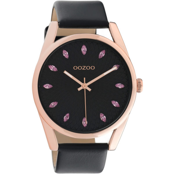 Ρολόι OOZOO Timepieces Crystals Μαύρο Δερμάτινο λουράκι C10819
