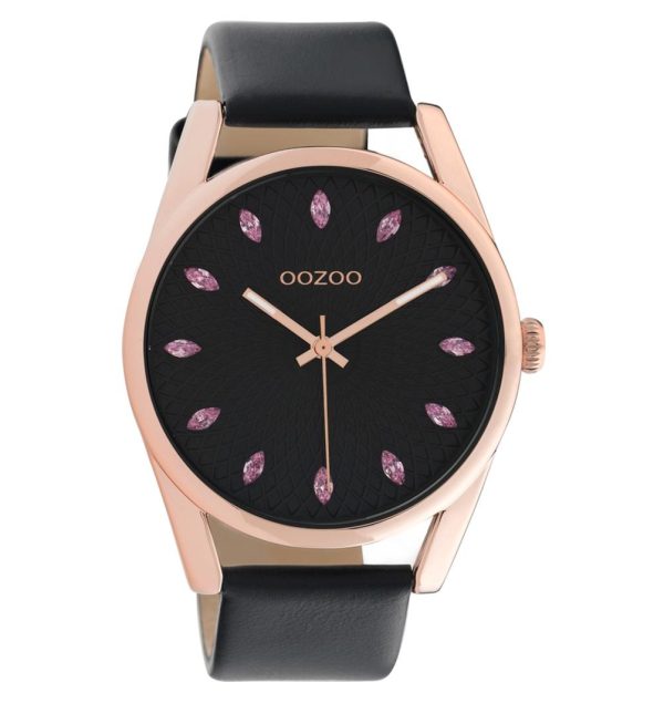 Ρολόι OOZOO Timepieces Crystals Μαύρο Δερμάτινο λουράκι C10819