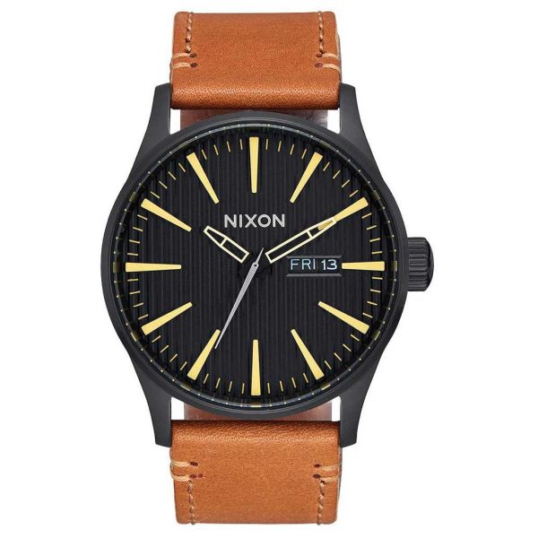 Ρολόι Nixon Sentry Black Brown Leather Strap A105-2664-00